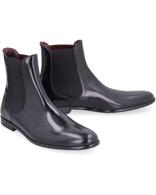 Dolce & Gabbana Black Spazzolato Leather Chelsea Boots for men