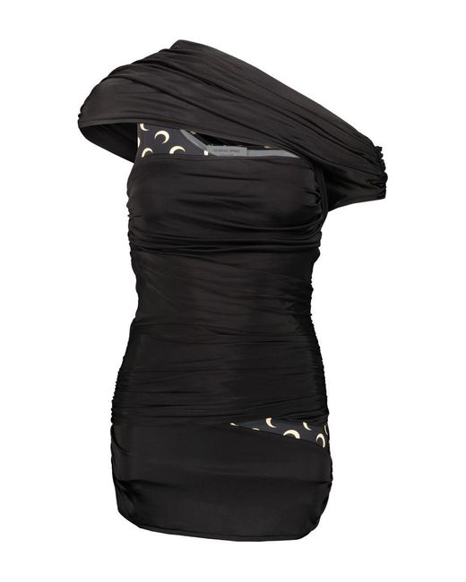 MARINE SERRE Black Jersey Body Shelter Jersey Draped Off Shoulder Top Clothing