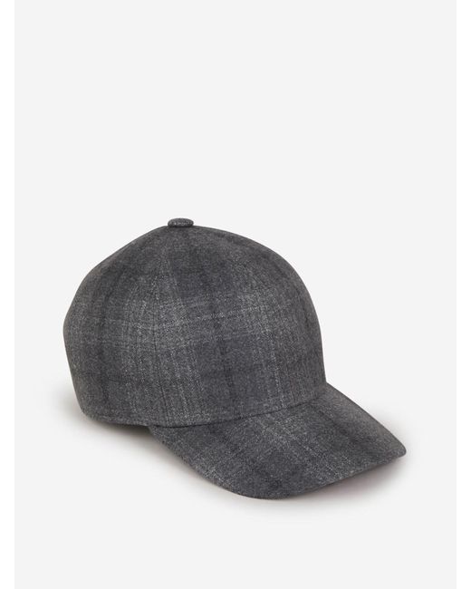 Isaia Gray Checkered Wool Cap for men