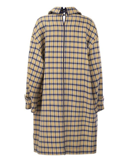 Marni Natural Reversible Wool Coat With Check Pattern
