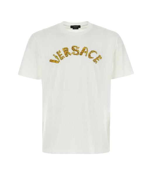 Versace White Embroidered Logo T-shirt for men