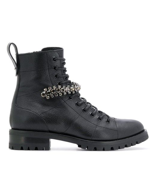 Jimmy Choo Cruz Crystal Leather Combat Boots in Black - Save 62% - Lyst