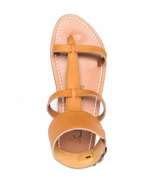 K. Jacques Brown Caravelle Leather Flat Sandals