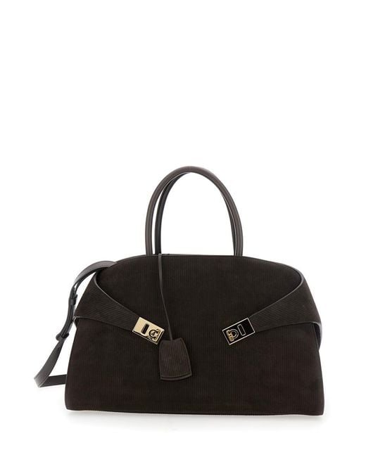 Ferragamo Black 'Hug Bicolor' Handbag With Logo And Gancini Buckle