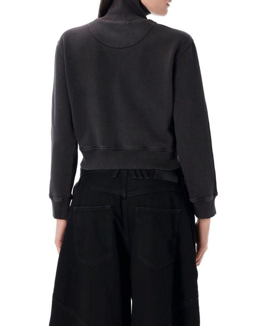 The Attico Black Zip-Up Cropped Sweatshirt