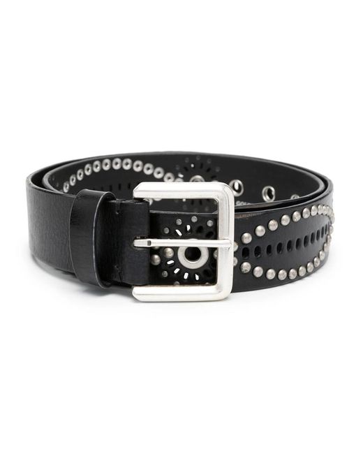Golden Goose Deluxe Brand Black Belt Titan Washed Leather Eyelets And Studs Accessories