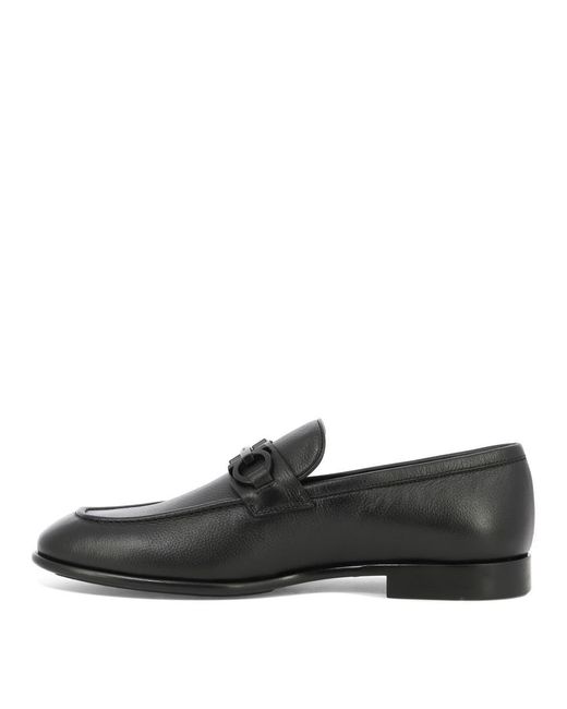 Ferragamo Black Loafers With Gancini Ornament for men
