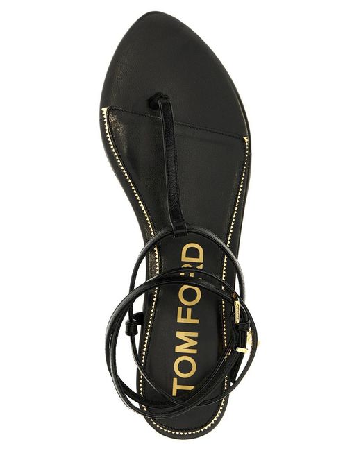 Tom Ford Black Padlock Detail Thong Sandals