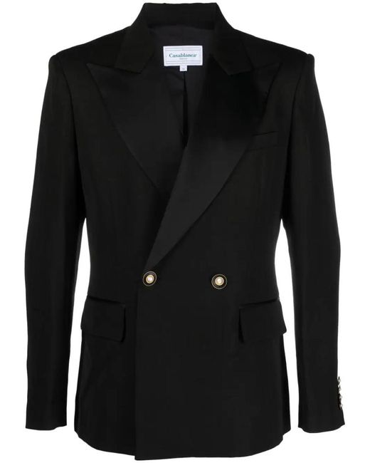 Casablancabrand Black Double-breasted Blazer With Peaked Lapels for men