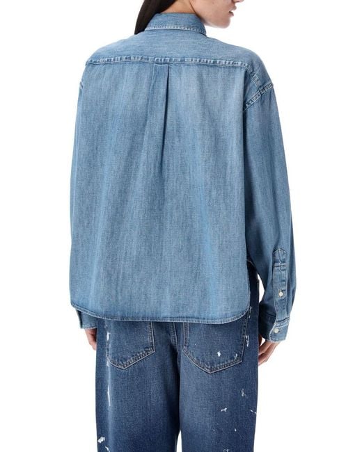 Polo Ralph Lauren Blue Cropped Boxy Chambray Denim Shirt