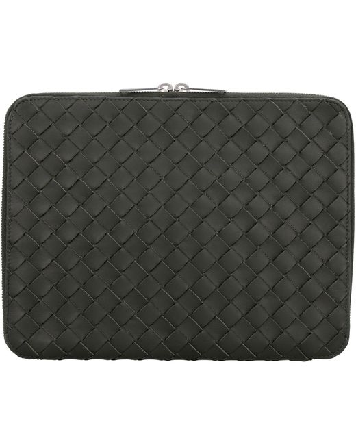 Bottega Veneta Gray Intrecciato Hydrology Document Case Pouch for men