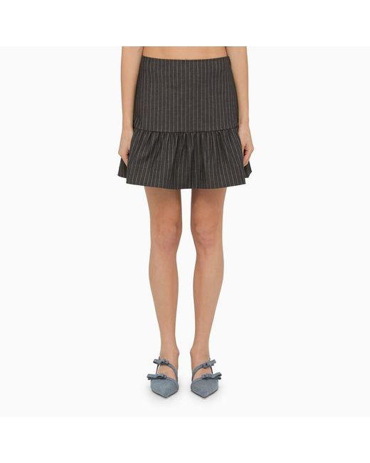 Ganni Black Striped Recycled-polyester-blend Mini Skirt