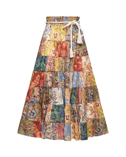 ZIMMERMANN Junie patchwork floral-print cotton-voile maxi skirt