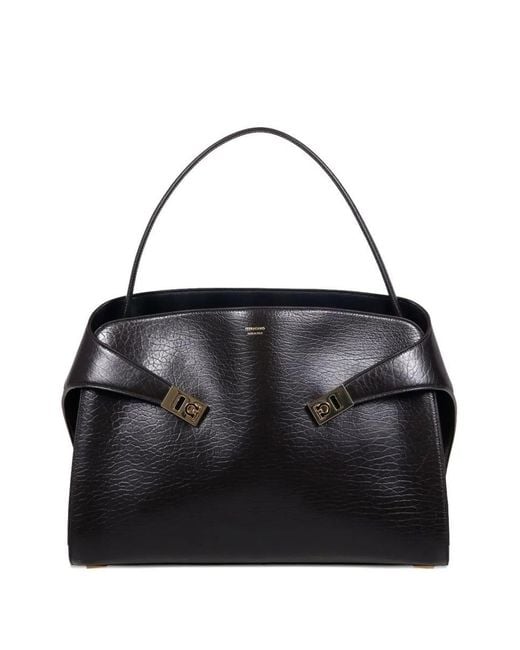 Ferragamo Black Hug Soft Two-Tone Large Shoulder Bags
