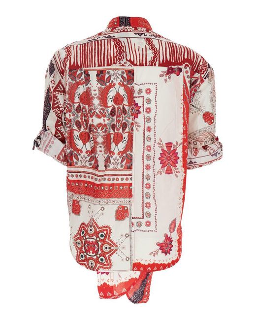 Isabel Marant Red Nath' Shirt With All-Over Printed Motif