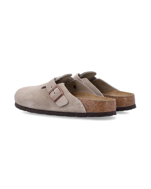 Birkenstock White Boston Suede Clogs