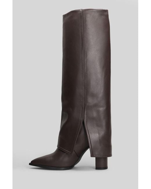 GISÉL MOIRÉ Brown Teddy High Heels Boots