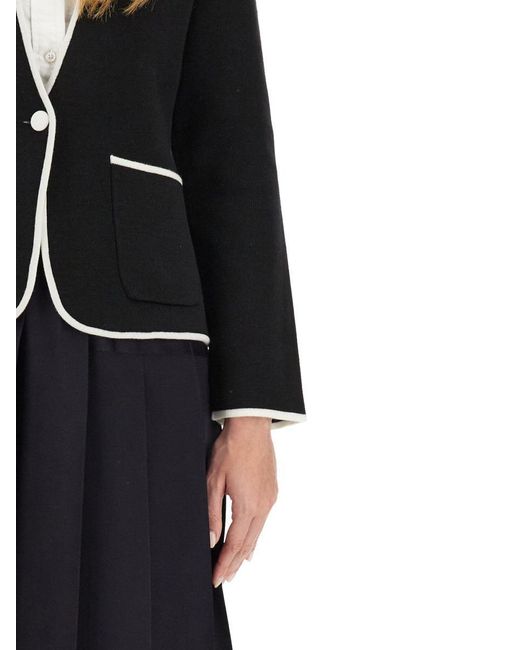 Thom Browne Black Single-Breasted Collarless Jacket