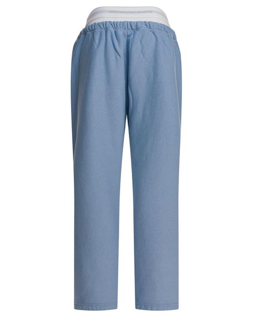 Alexander Wang Blue Wide Leg Sweatpant W/ Logo Elastic Exposed Brief