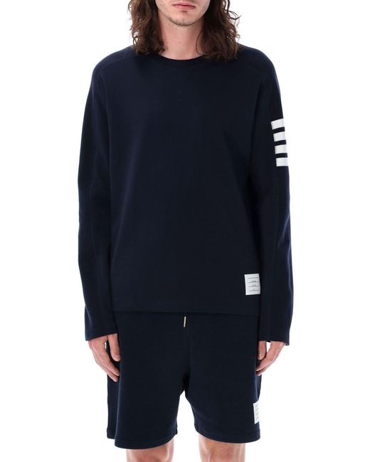 Thom Browne Blue Long Sleeves T-Shirt With 4 Bar Stripes for men