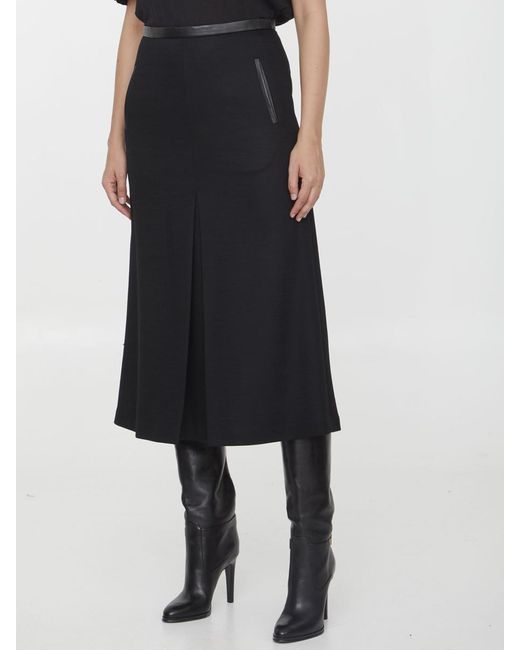 Saint Laurent Black Midi Skirt In Wool
