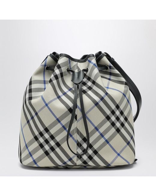 Burberry Gray Medium Bucket Bag With Lichen-Colour Check Pattern