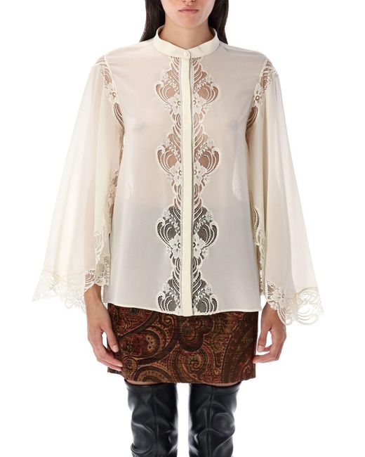 Chloé White Fluid Silk Lace Blouse