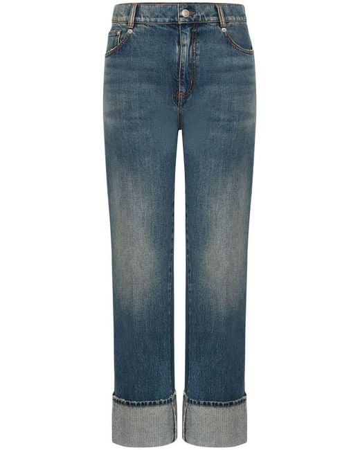 Alexander McQueen Blue High Waisted Denim Jeans