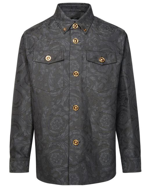 Versace Gray Barocco Anthracite Cotton Shirt for men