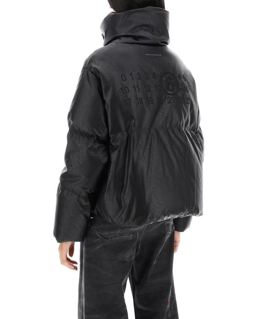 MM6 by Maison Martin Margiela Black Faux Leather Puffer Jacket With Back Logo Embroidery