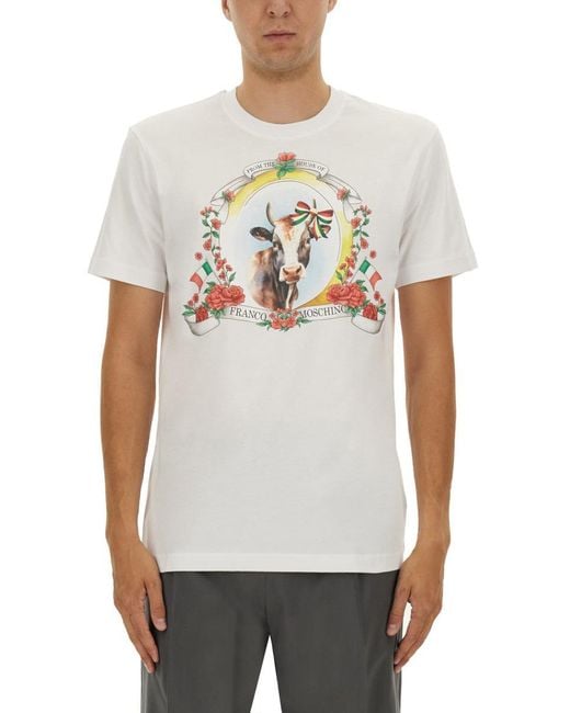 Moschino White Front Logo Print T-Shirt for men