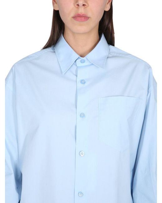 AMI Blue Boxy Fit Poplin Shirt