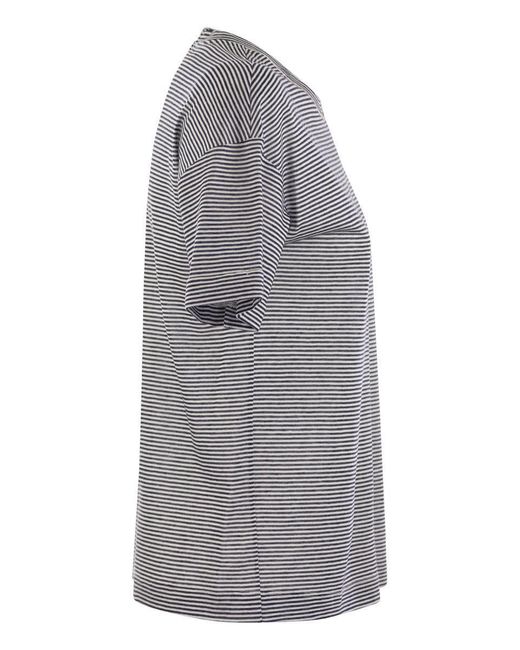 Peserico Gray Lightweight Striped Jersey T-shirt And Punto Luce