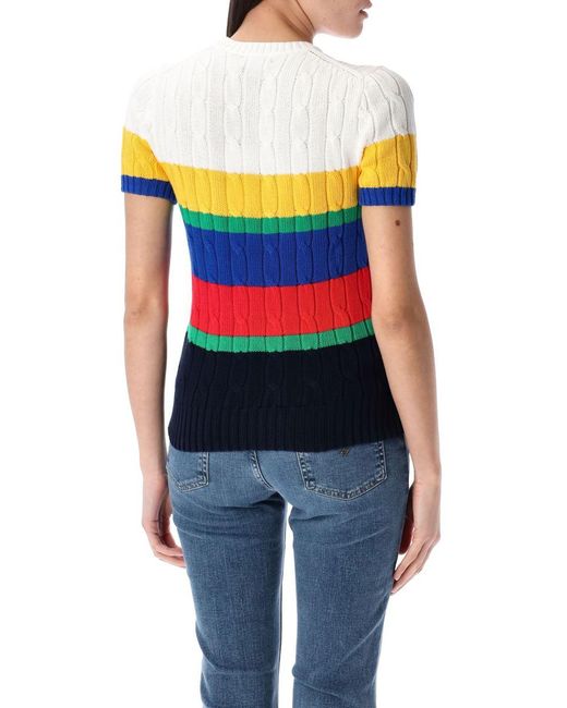 Polo Ralph Lauren White Striped Cable Short-Sleeve Jumper