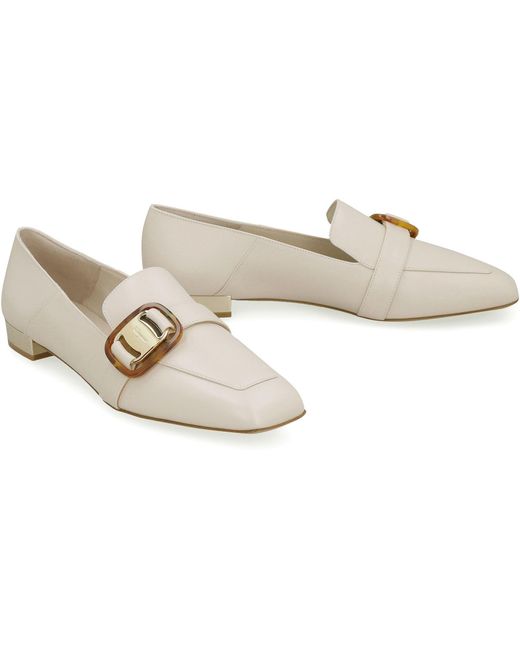 Ferragamo White Wang Leather Loafers
