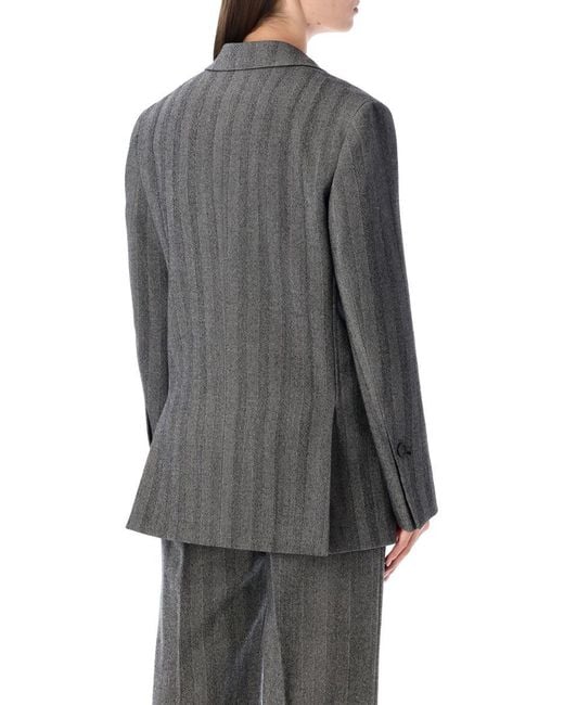 Ferragamo Gray Oversized Double-Breasted Chevron Wool Blazer