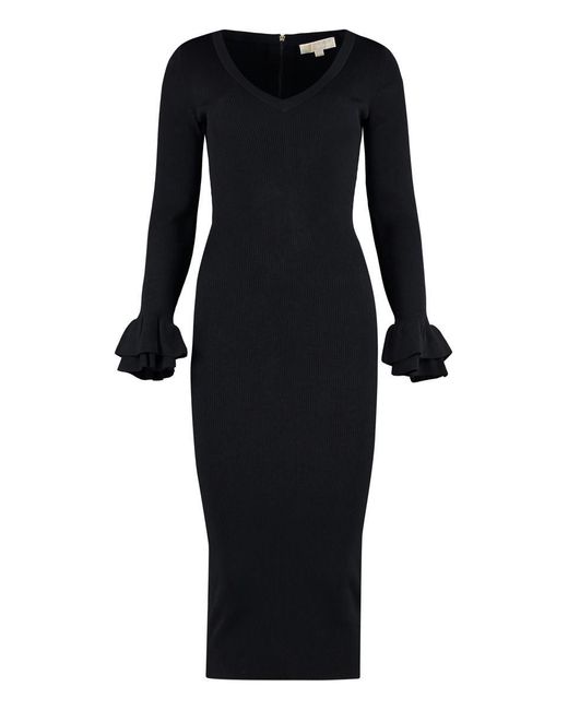 Michael Kors Black Ribbed Knit Dress