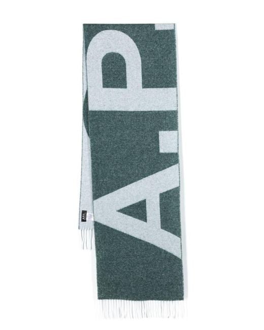 A.P.C. Green Intarsia-knit Logo Scarf