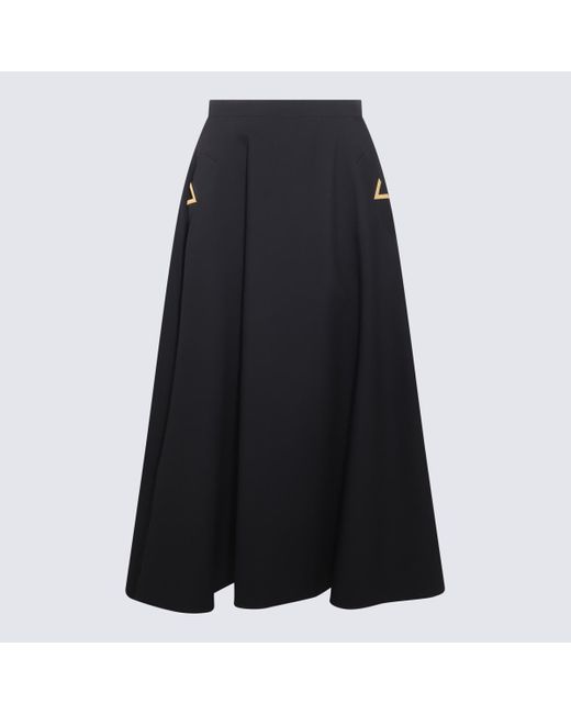 Valentino Black Dark Blue Silk-wool Blend Skirt