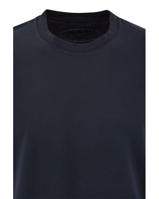 Fedeli Blue Short-sleeved Cotton T-shirt for men