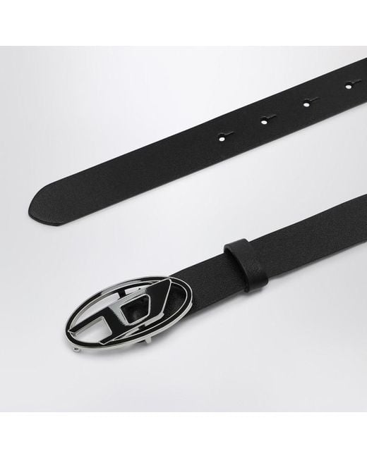 DIESEL Black Leather Belt With Oval D Buckle