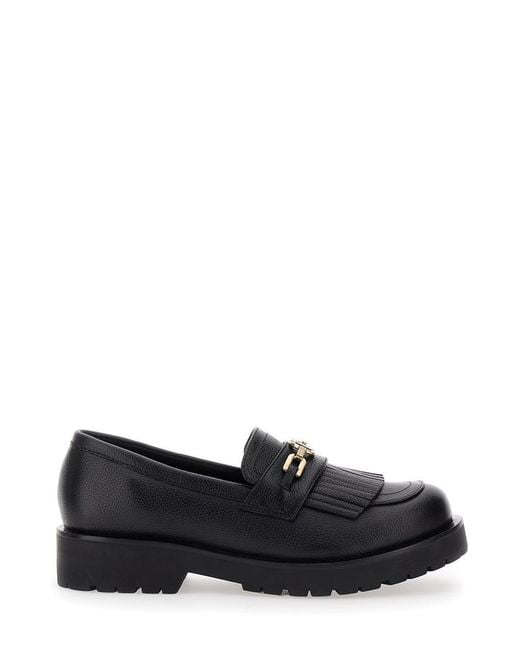 Twinset Black Loafers With Platform And Metallic Logo