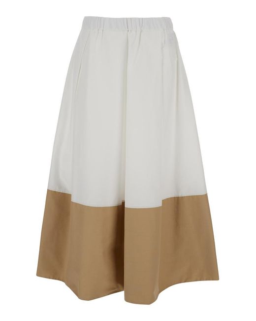 Antonelli White Skirt With Elastic Waist And Contrasting Bottom Part In Cotton Blend Woman