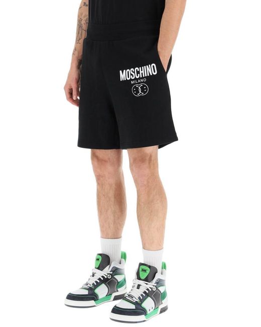 Moschino Black 'Double Question Mark' Logo Sweatshorts for men
