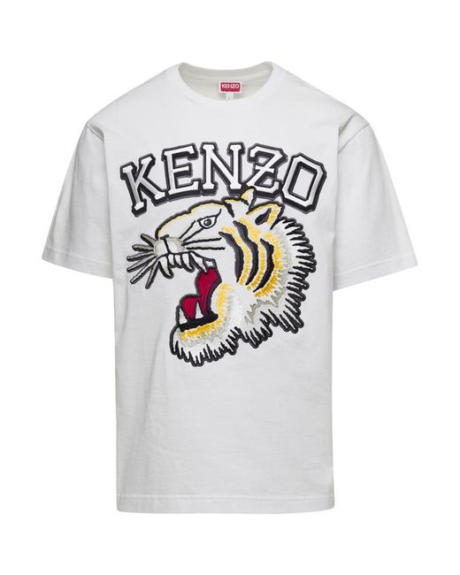 KENZO Gray T-Shirt With Tiger Varsity Embroidery for men