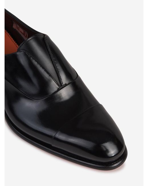 Santoni Black Smooth Leather Loafers for men