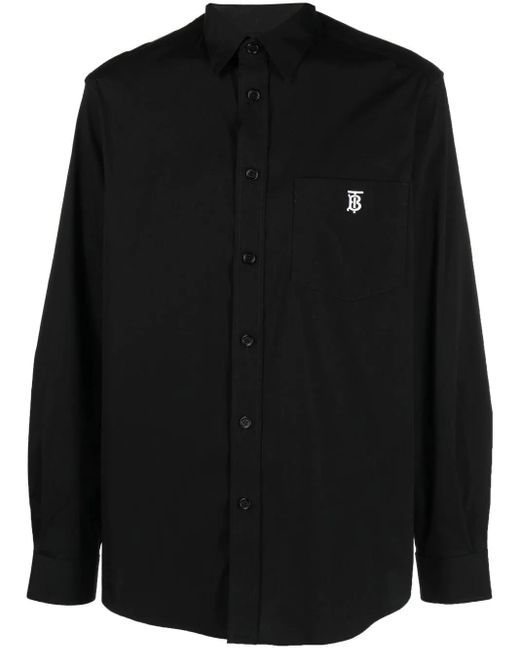 Burberry Cotton Logo-embroidered Shirt in Black for Men | Lyst Canada