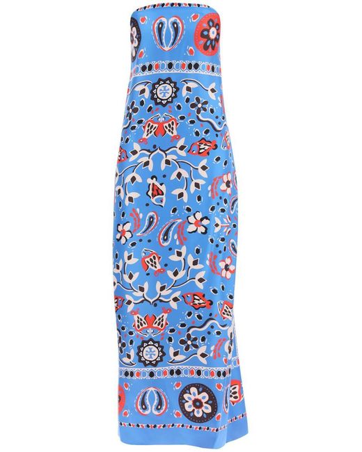Tory Burch Blue Maxi Dress In Printed Twill