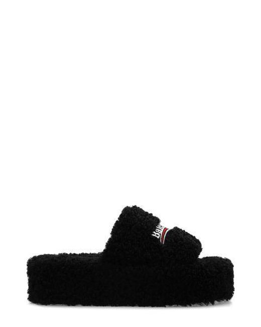 Balenciaga Black Embroidered Furry Platform Sandals