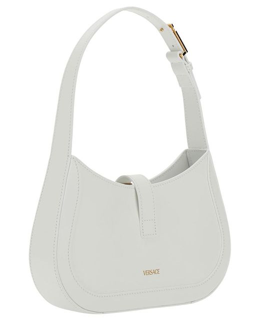 Versace 'greca Goddess' Small White Hobo Bag With Logo Detail In Leather Woman